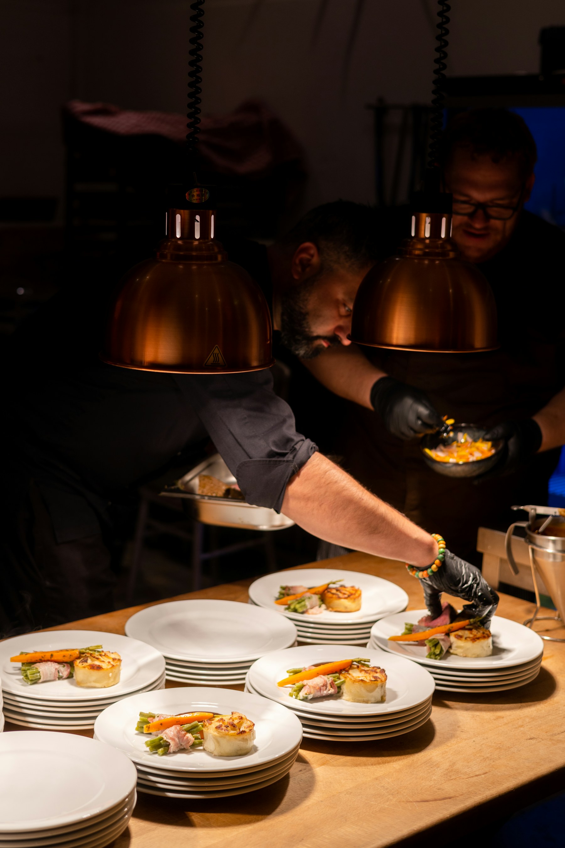Restaurant service team preparing for opening